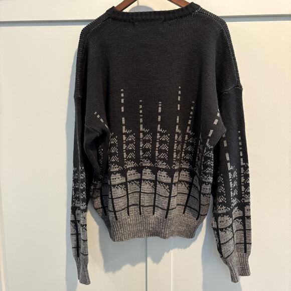 Vintage Barnaby Sweater Mens Extra Large Gray Black Geometric Knit Pullover 90s - Picture 5 of 8